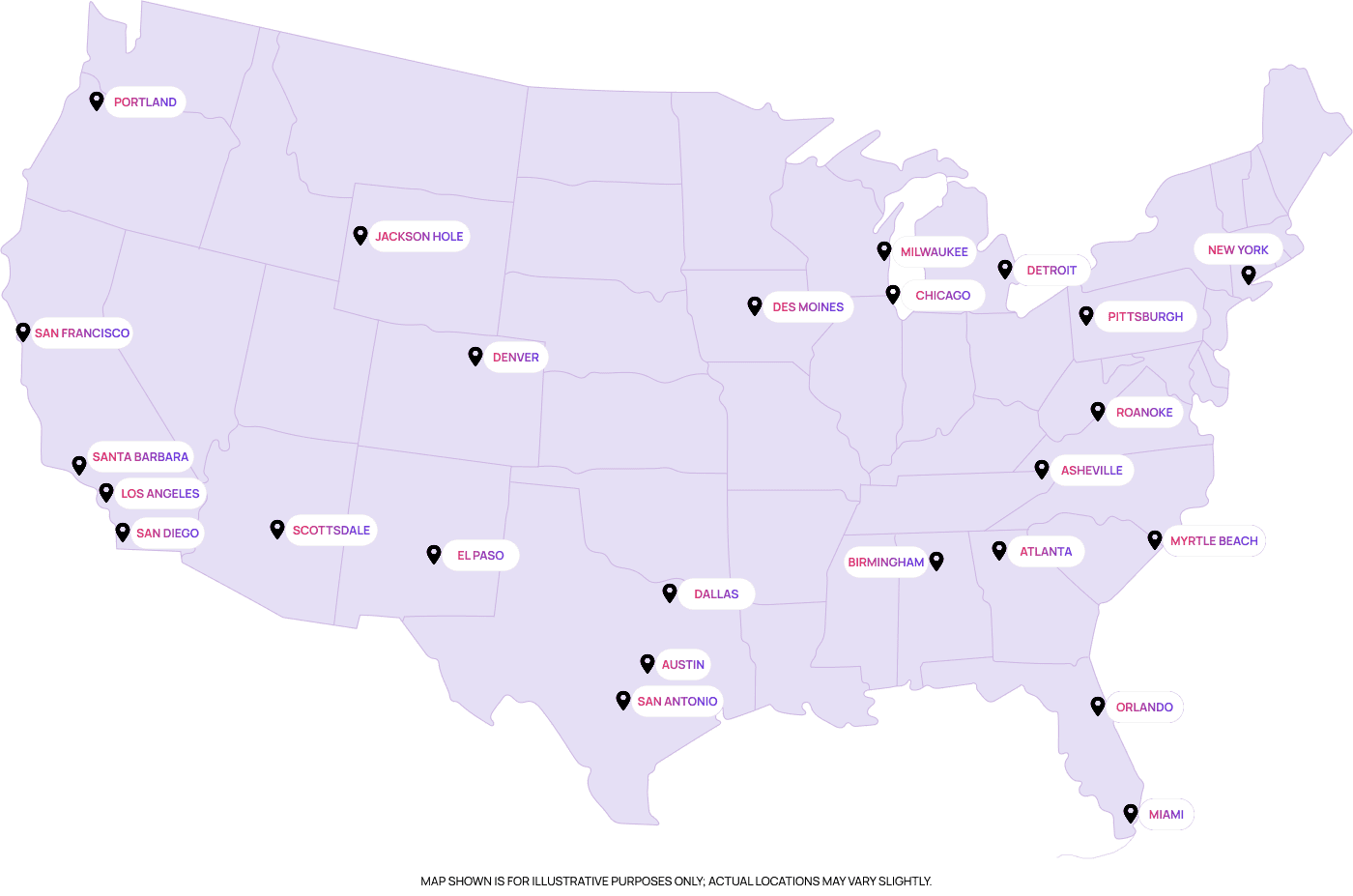 Places where SoHo serves currently in USA